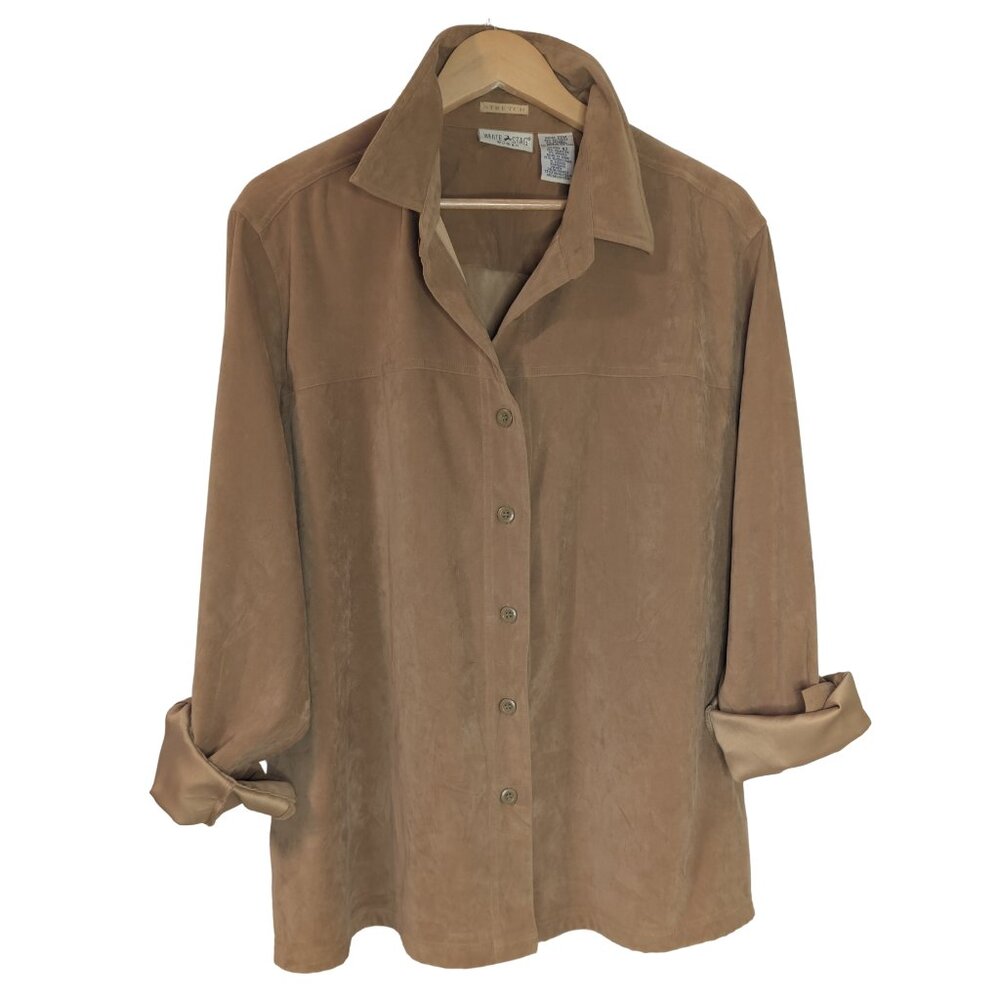 White Stag Woman Faux Suede Western Shacket Tan 22W Oversized Mint Condition